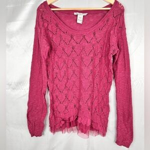 American‎ Rag Pink Knit Lace Trim Sweater Size Small